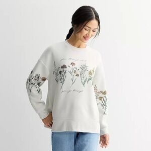 Fleurish Wildflower Graphic Sweatshirt Women's XXL 2XL Gray Grow Comfort NEW